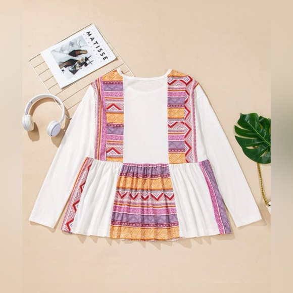 Bohemian White and Orange Tunic Top - Picture 4 of 15